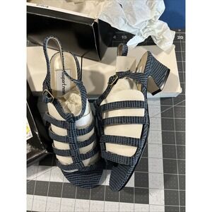 VTG Newport News Shoes Women's 7 Blue Snake Birdcage Strappy Sandal Pump - New